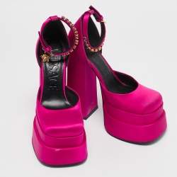 Versace Pink Satin Medusa Aevitas Double Platform Pumps Size 36