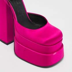 Versace Pink Satin Medusa Aevitas Double Platform Pumps Size 36