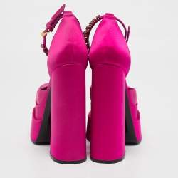 Versace Pink Satin Medusa Aevitas Double Platform Pumps Size 36