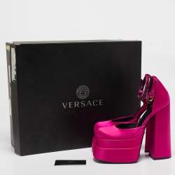 Versace Pink Satin Medusa Aevitas Double Platform Pumps Size 36