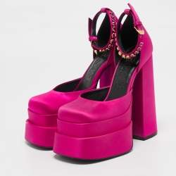 Versace Pink Satin Medusa Aevitas Double Platform Pumps Size 36