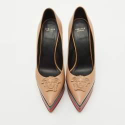 Versace Beige Leather Medusa Head Palazzo Platform Pumps Size 38