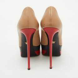 Versace Beige Leather Medusa Head Palazzo Platform Pumps Size 38