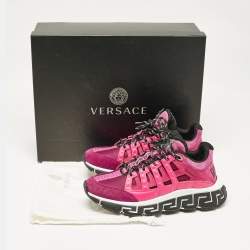 مملوكة مسبقًا Versace Pink/Purple Leather and Canvas Trigreca Sneakers Size 40