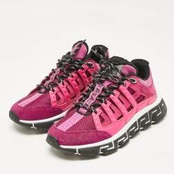 مملوكة مسبقًا Versace Pink/Purple Leather and Canvas Trigreca Sneakers Size 40