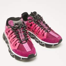 مملوكة مسبقًا Versace Pink/Purple Leather and Canvas Trigreca Sneakers Size 40