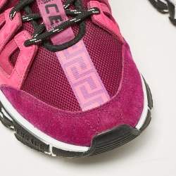 مملوكة مسبقًا Versace Pink/Purple Leather and Canvas Trigreca Sneakers Size 40
