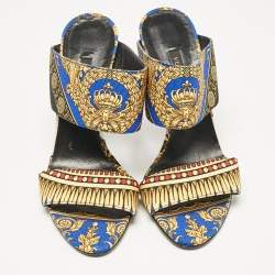 Versace Multicolor Canvas Flower Print Slide Sandals Size 38