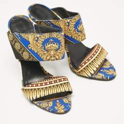 Versace Multicolor Canvas Flower Print Slide Sandals Size 38