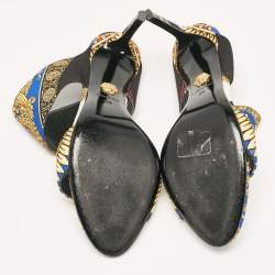Versace Multicolor Canvas Flower Print Slide Sandals Size 38
