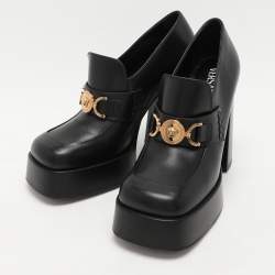 Pre Owned Versace Black Leather Medusa Embellished Platform Pumps Size 41