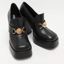 Pre Owned Versace Black Leather Medusa Embellished Platform Pumps Size 41