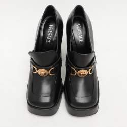 Pre Owned Versace Black Leather Medusa Embellished Platform Pumps Size 41