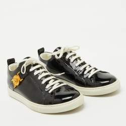 Versace Black Patent Leather Medusa Embellished Low Top Sneakers Size 38