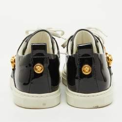 Versace Black Patent Leather Medusa Embellished Low Top Sneakers Size 38