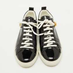 Versace Black Patent Leather Medusa Embellished Low Top Sneakers Size 38
