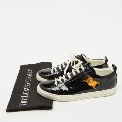 Versace Black Patent Leather Medusa Embellished Low Top Sneakers Size 38