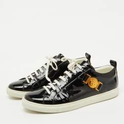 Versace Black Patent Leather Medusa Embellished Low Top Sneakers Size 38