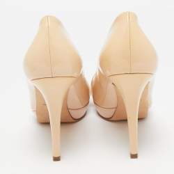 Versace Beige Patent Leather Medusa Peep Toe Pumps Size 38.5