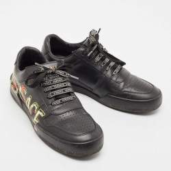 Versace Black Leather Floral Logo Low Top Sneakers Size 39