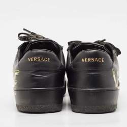 Versace Black Leather Floral Logo Low Top Sneakers Size 39