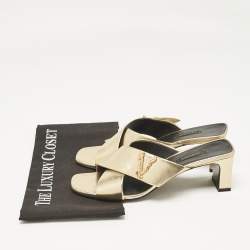 Versace Gold Leather Criss-Cross Slide Sandals Size 38.5