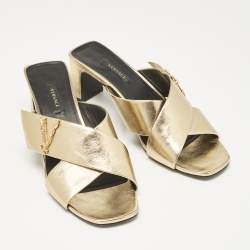 Versace Gold Leather Criss-Cross Slide Sandals Size 38.5