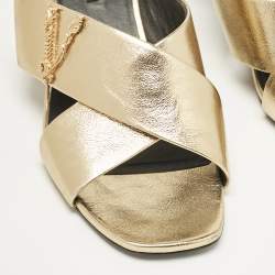 Versace Gold Leather Criss-Cross Slide Sandals Size 38.5