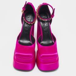 Versace Pink Satin Medusa Aevitas Platform Ankle Strap Pumps Size 37.5