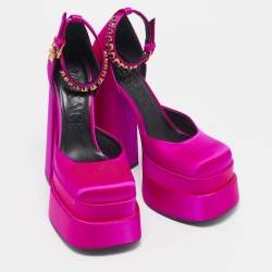 Versace Pink Satin Medusa Aevitas Platform Ankle Strap Pumps Size 37.5