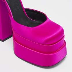 Versace Pink Satin Medusa Aevitas Platform Ankle Strap Pumps Size 37.5