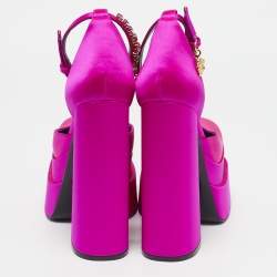Versace Pink Satin Medusa Aevitas Platform Ankle Strap Pumps Size 37.5
