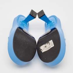 Pre Owned Versace Blue Leather Medusa Biggie Mules Size 38