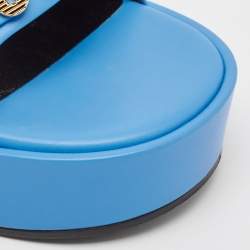 Pre Owned Versace Blue Leather Medusa Biggie Mules Size 38