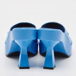 Pre Owned Versace Blue Leather Medusa Biggie Mules Size 38