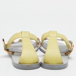 Pre Owned Versace Yellow/Purple Leather Medusa Stud Ankle Strap Flat Sandals Size 38
