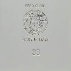 Pre Owned Versace Yellow/Purple Leather Medusa Stud Ankle Strap Flat Sandals Size 38