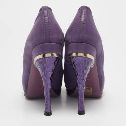 Versace Metallic Purple Python and Suede Platform Pumps Size 37