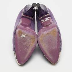 Versace Metallic Purple Python and Suede Platform Pumps Size 37