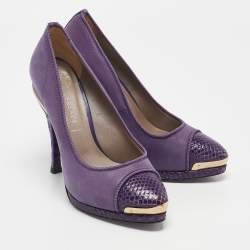 Versace Metallic Purple Python and Suede Platform Pumps Size 37