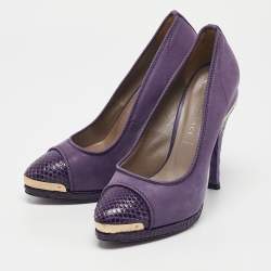 Versace Metallic Purple Python and Suede Platform Pumps Size 37