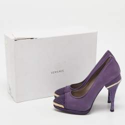 Versace Metallic Purple Python and Suede Platform Pumps Size 37