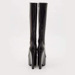 Pre Owned Versace Black Leather Platform Knee Length Boots Size 39