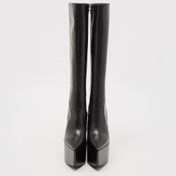Pre Owned Versace Black Leather Platform Knee Length Boots Size 39