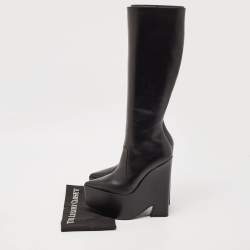 Pre Owned Versace Black Leather Platform Knee Length Boots Size 39