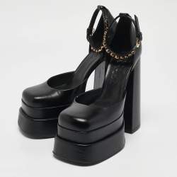 Versace Black Leather Medusa Aevitas Double Platform Pumps Size 39