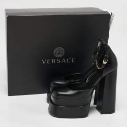 Versace Black Leather Medusa Aevitas Double Platform Pumps Size 39