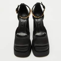 Versace Black Satin Medusa Aevitas Double Platform Pumps Size 38