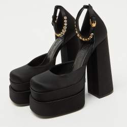 Versace Black Satin Medusa Aevitas Double Platform Pumps Size 38