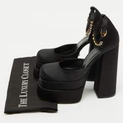 Versace Black Satin Medusa Aevitas Double Platform Pumps Size 38